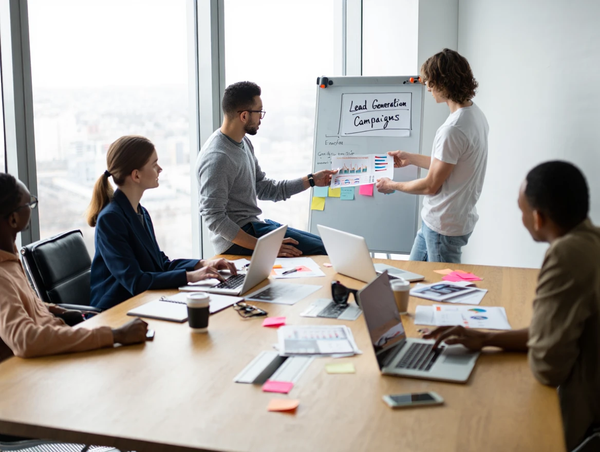 Team collaborating on marketing strategies.